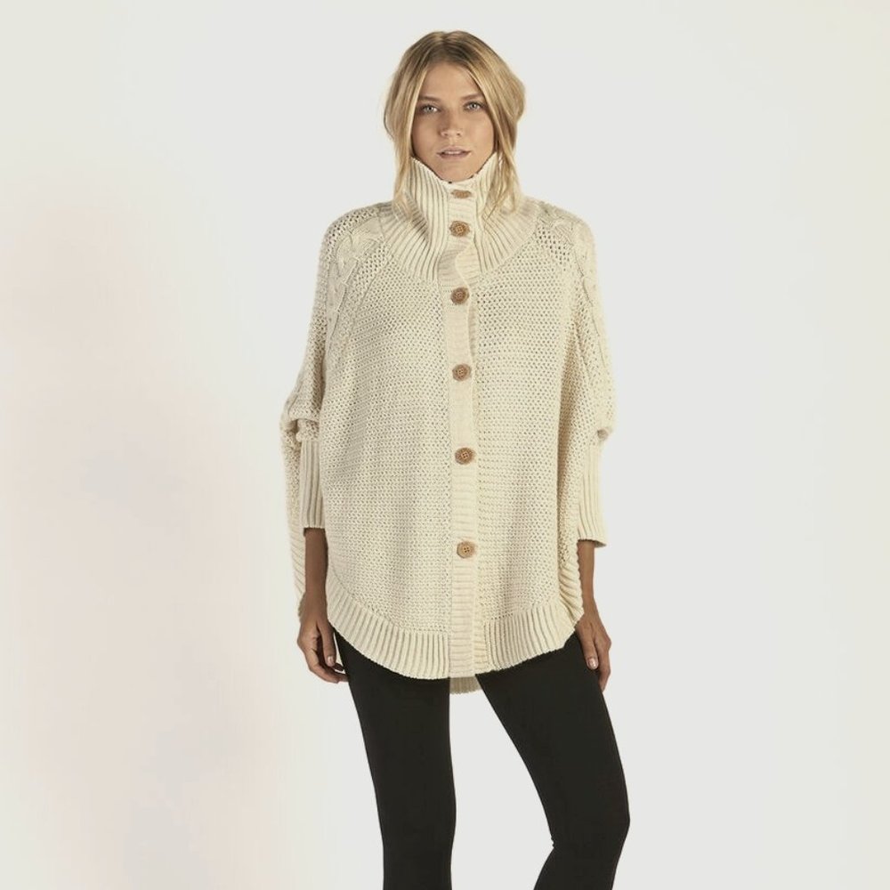 UGG Cable Knit Button Maribeth Cape Poncho Sweater XS SMALL